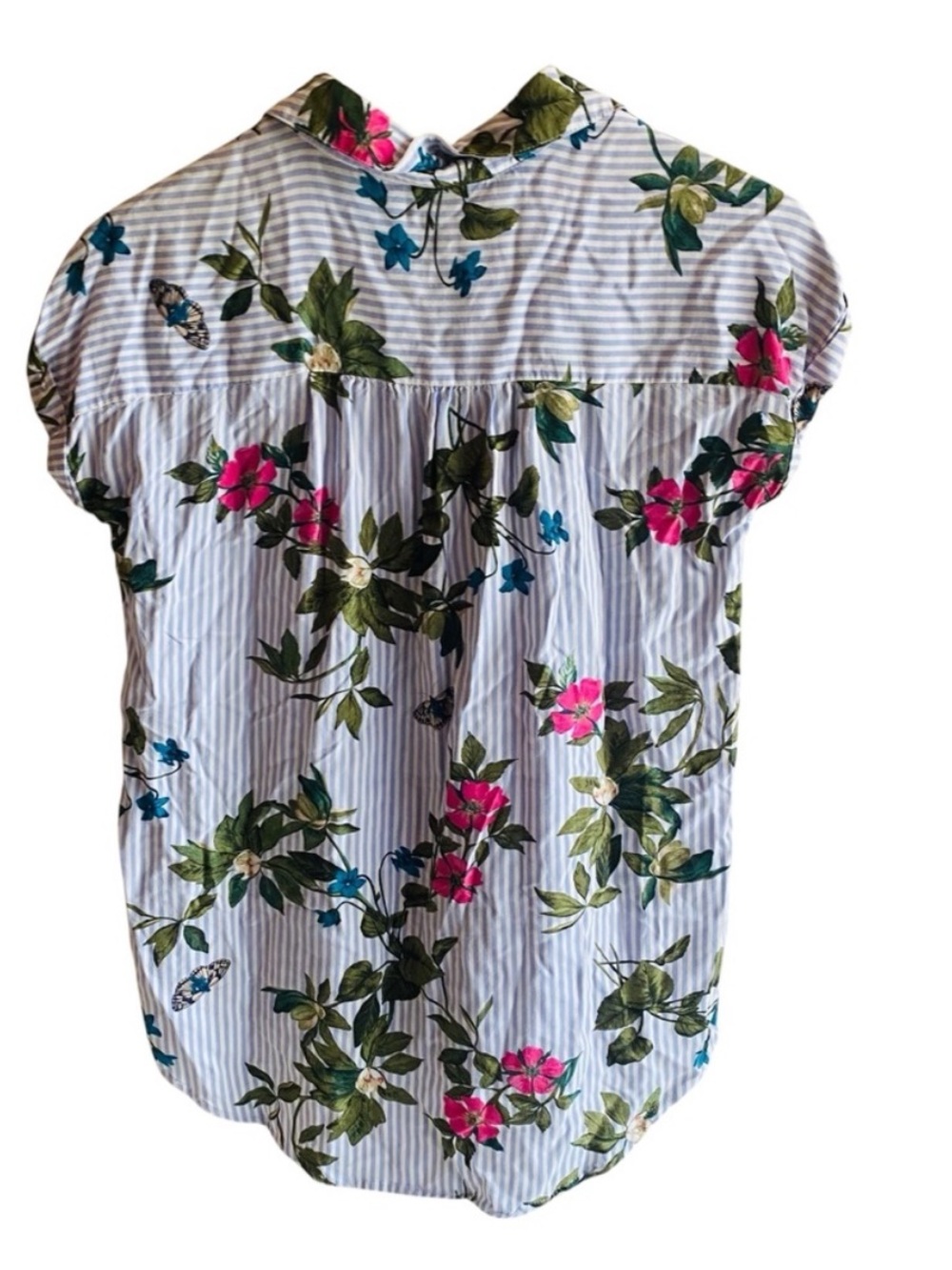 JOULES Allison Stripe Floral Half Placket Sleeveless Button Down Botanical - Picture 2 of 4